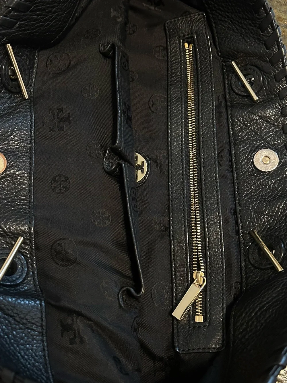 Tory Burch Black Pebbled Leather Chain-Handle Tote